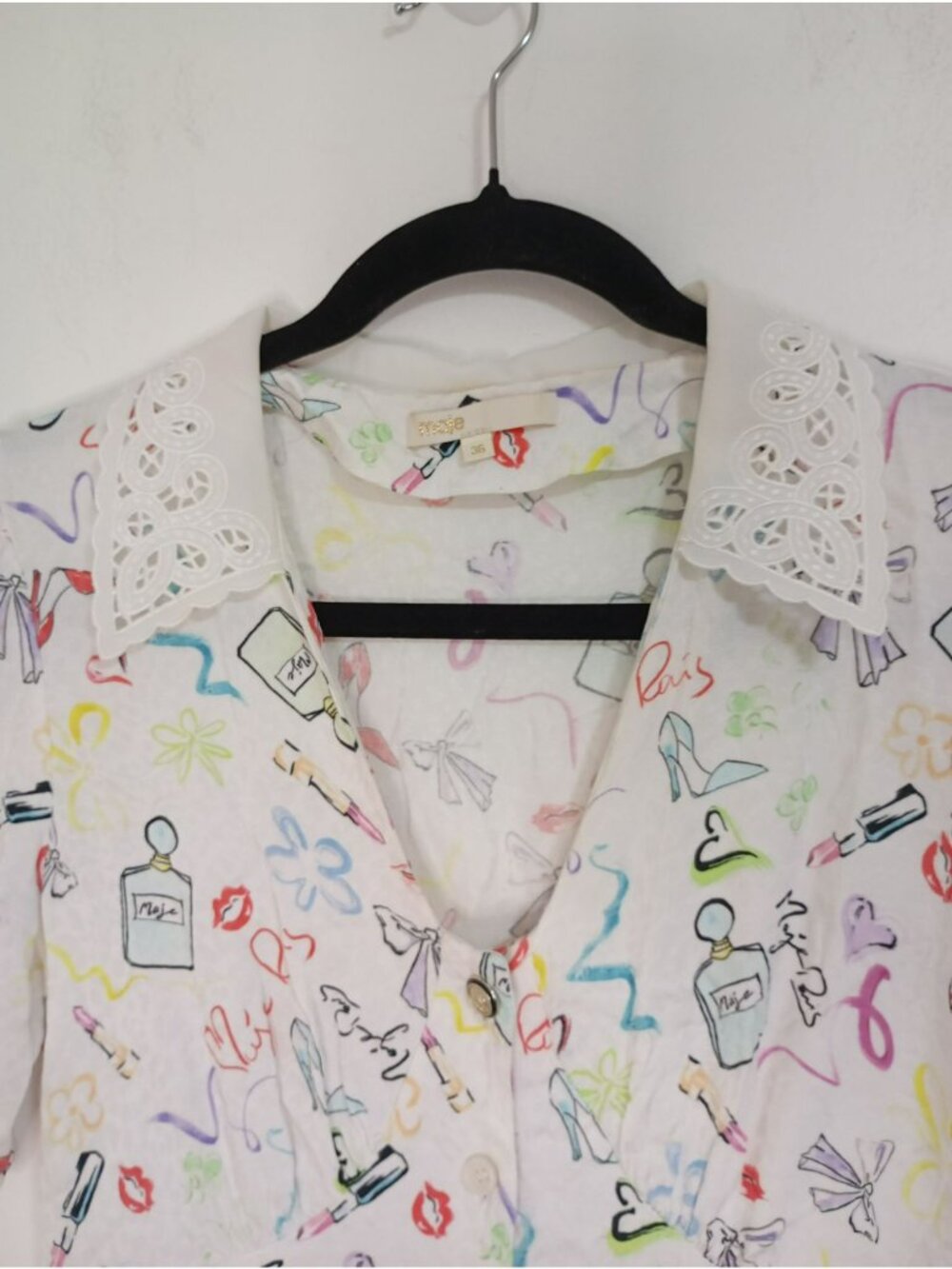 Maje Multicolor Printed Playsuit Lace Collar & Short Sleeves 100% Viscose 36 (S) - Picture 4 of 16
